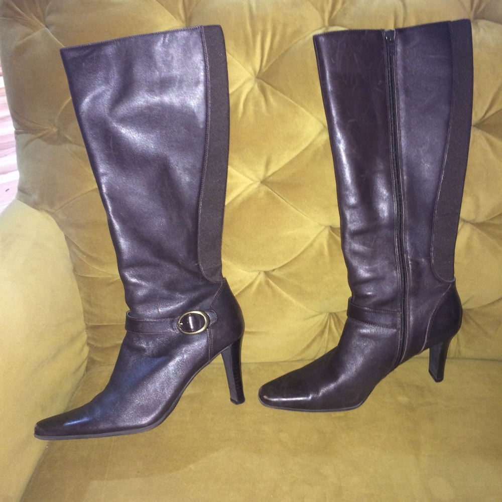 Leather Dark Brown Tall Boots w/Buckle
